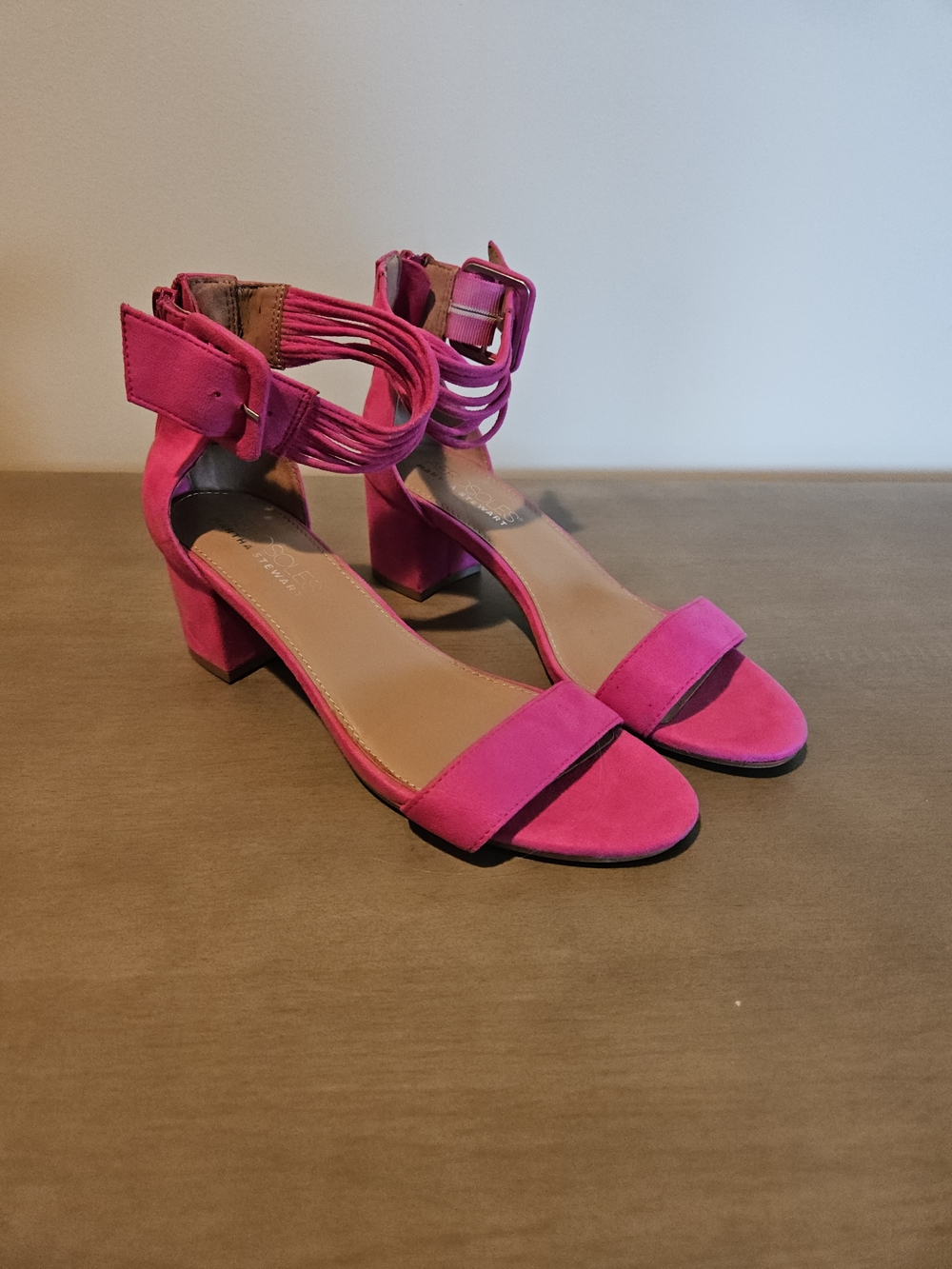 Aerpsoles + Martha Stewart Fuchsia Block Heel Ankle-Strap Sandals
